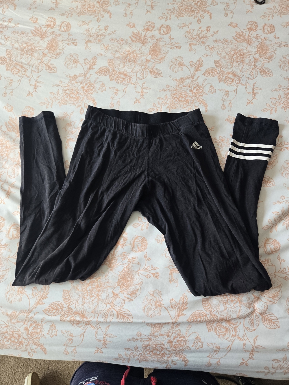 adidas Black Kids Athletic Leggings with White Stripes